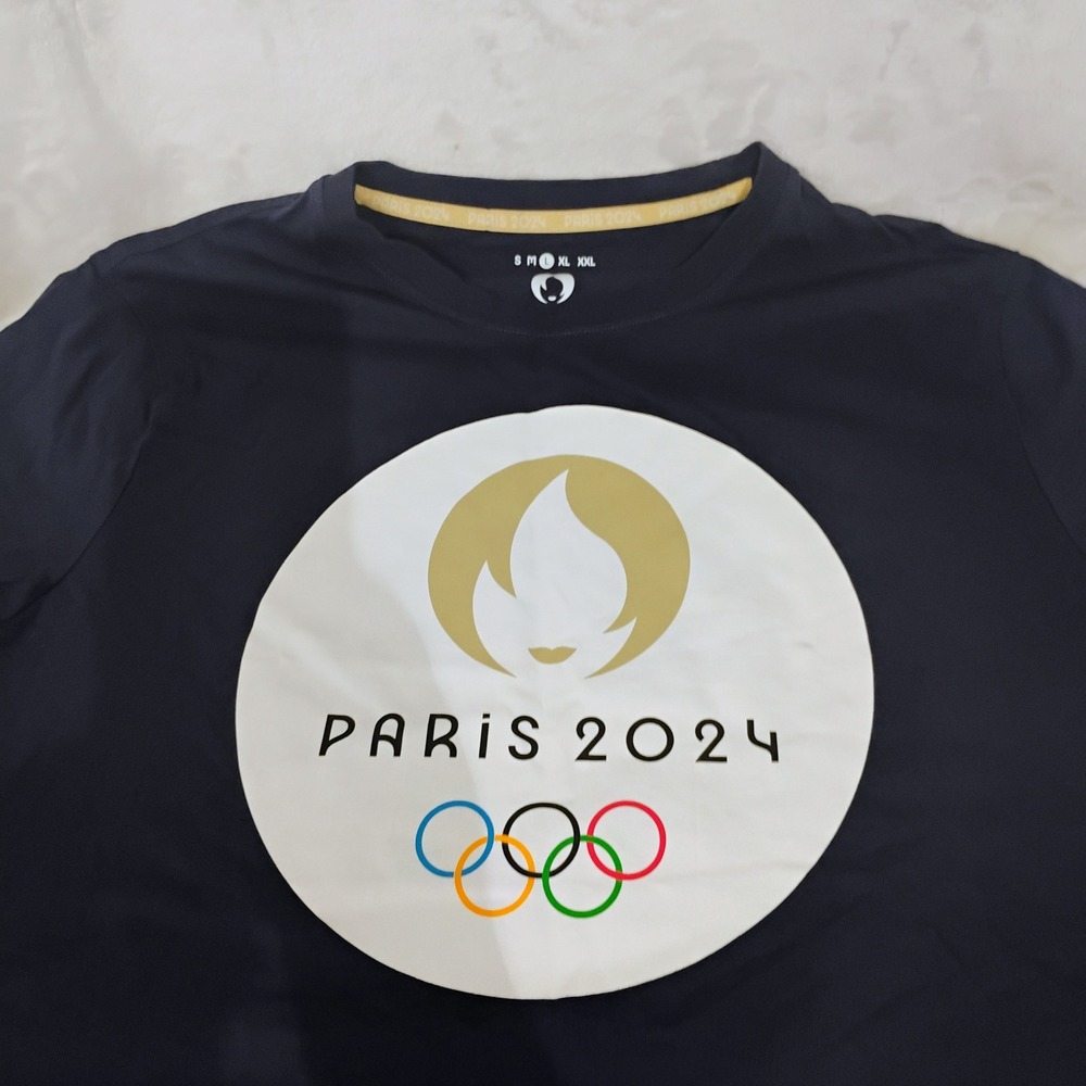 Paris 2024 Olympics T Shirt Large Navy Blue Graphic Logo Cotton Tee